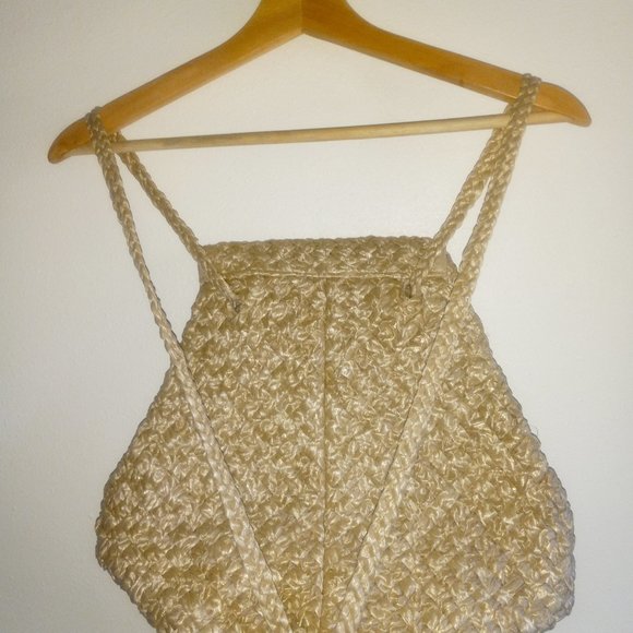 Vintage Raffia like lined backpack boho - Picture 2 of 3